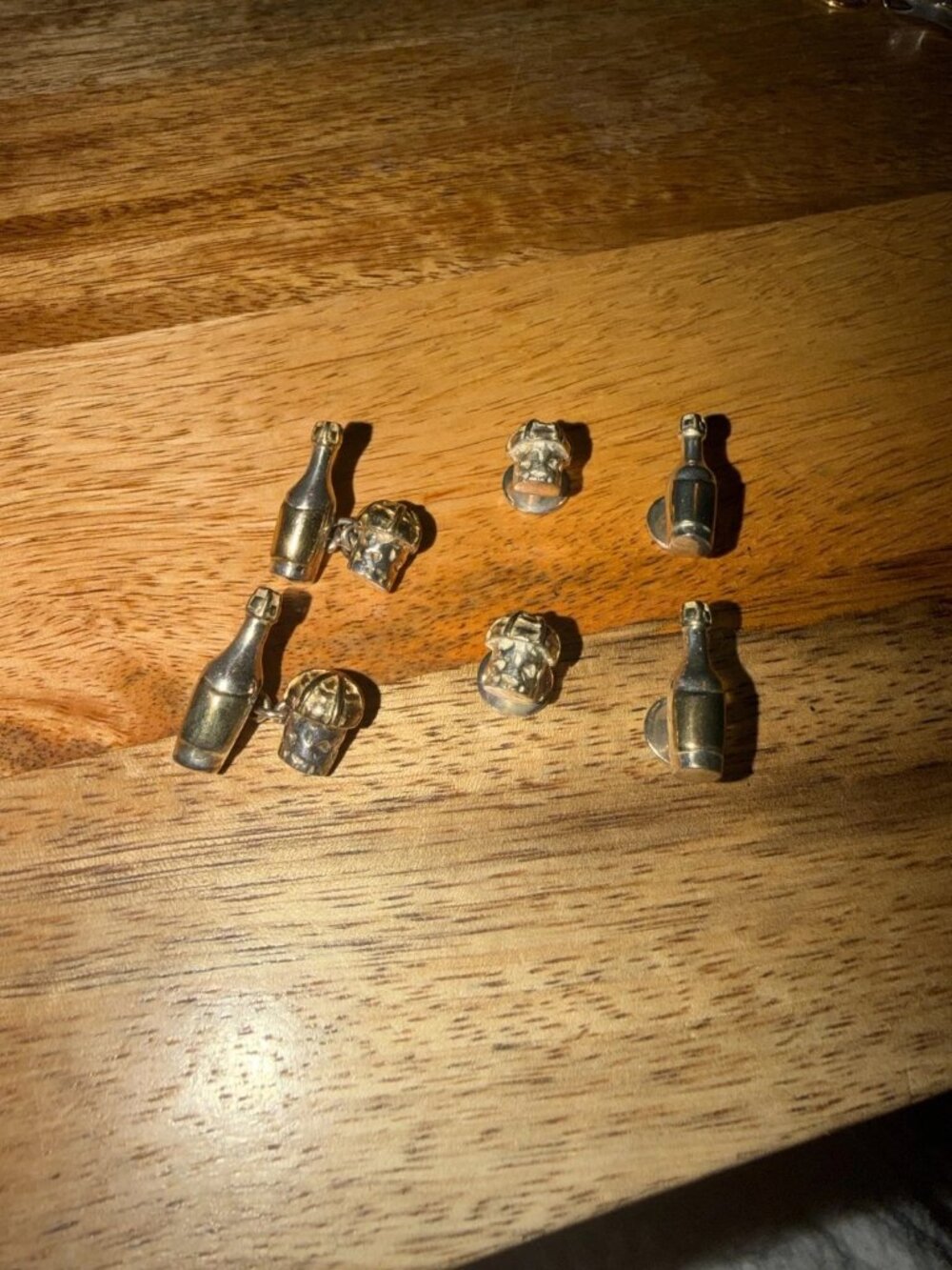 Vintage 925 Sterling Silver Champagne Bottle & Cork Tuxedo Set 6pc Cufflinks Stu
